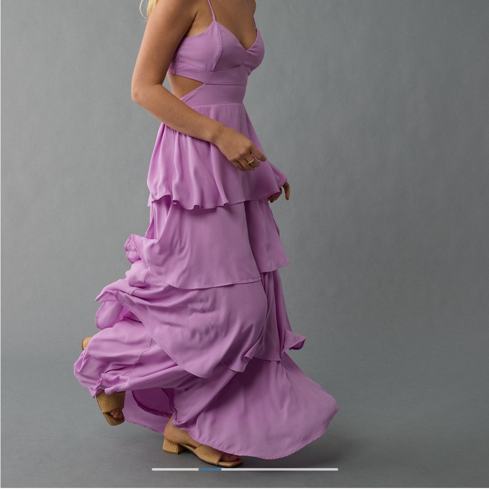 American Eagle Outfitters Purple Asymmetrical Ruffled Maxi Dress